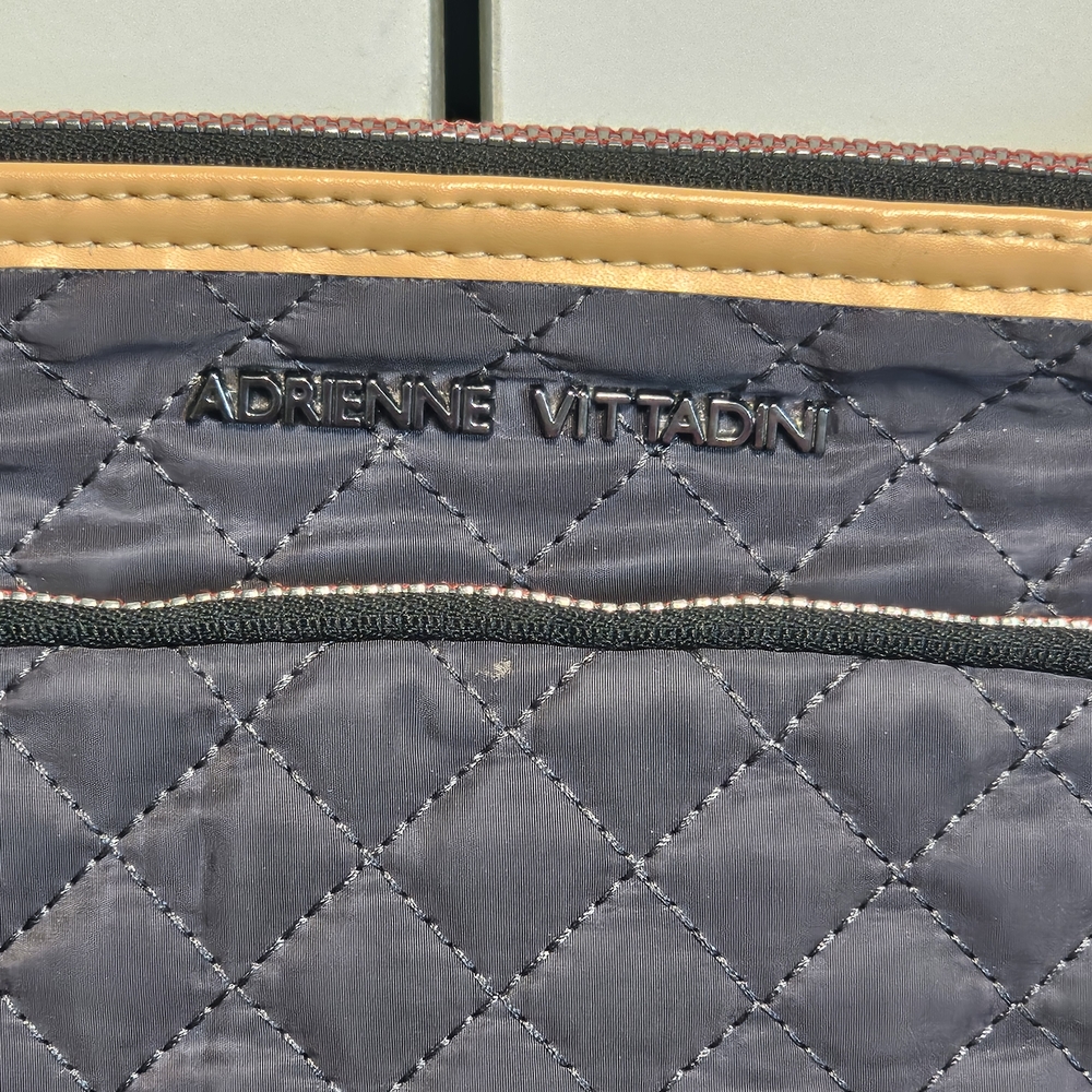 Adrienne Vittadini Black Quilted Crossbody With Tan Leather Strap And Accents - Picture 2 of 10